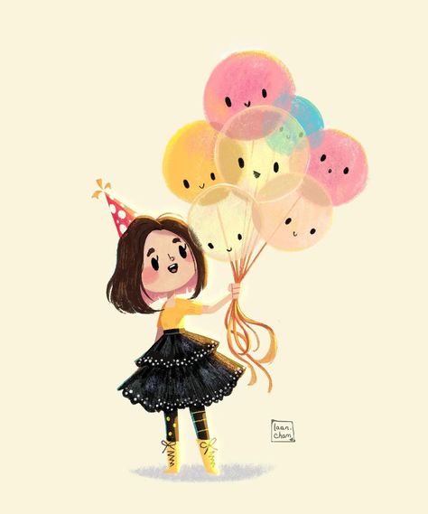 Laan 🌟 Illustrator on Instagram: “Happy Birthday to my balloons and me 🎈🎉 No matter how busy I am, I always try to do a little #birthdayart for myself 💚 and if you needed…” Going On A Walk, Happy Birthday Illustration, Old Birthday Cards, Birthday Illustration, Eid Cards, Crazy Hats, Happy Birthday Pictures, Character Design Sketches, Girly Drawings