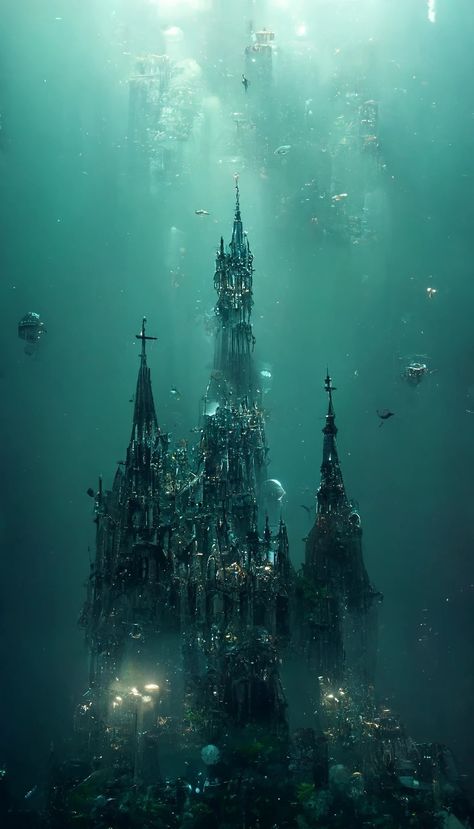 Deep Sea Aesthetic Dark, Castle Under The Sea, Magic Scenery, Underwater Palace, Undersea Kingdom, Underwater Castle, City Under The Sea, Water Kingdom, Mermaid Book