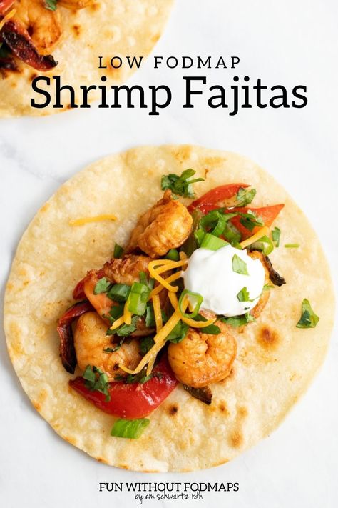 Low Fodmap Shrimp Tacos, Low Fodmap Fajitas, Low Fodmap Shrimp Recipes, Low Fodmap Shrimp, Shrimp Fajitas Recipe, Fodmap Recipes Dinner, Low Fodmap Recipes Dinner, Fodmap Foods, Low Fodmap Diet Recipes