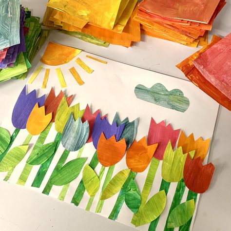 Paper Garden Craft, Collage Kids Art Projects, Flower Preschool, Eric Carle Crafts, Eric Carle Art, Painted Paper Collage, Eric Carle Activities, Preschool Garden, The Tiny Seed