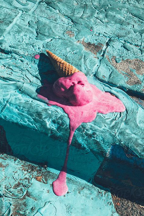 Kitchen Calendar, Ice Cream Photography, Weather Art, Melting Ice Cream, Turquoise Painting, Cream Aesthetic, Foto Art, Teal And Pink, Ice Cream Cone