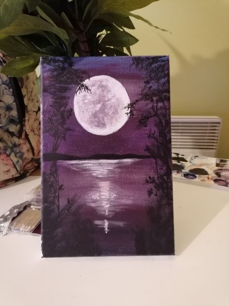 Begginer painting Paintings Ideas, Moonlight Painting, Sip N Paint, Aesthetic Painting, Creative Drawing, Paintings, Paint, Book Cover, Drawings