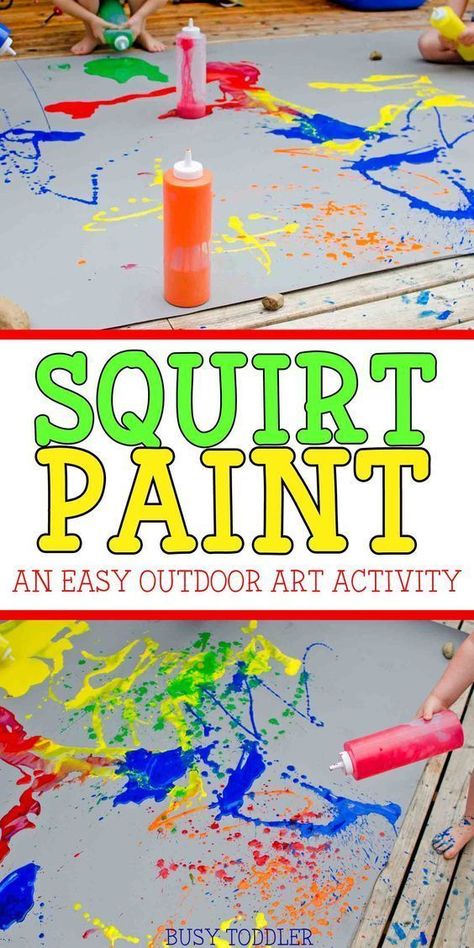 Squirt Paint Process Art: A perfect outdoor art activity for toddlers and preschoolers; easy art activity; spatter paint Art Activity For Toddlers, Summer Activities For Toddlers, Open Ended Art, Activity For Toddlers, Art Activities For Toddlers, Messy Art, Painting Activities, Easy Art Projects, Preschool Art Activities