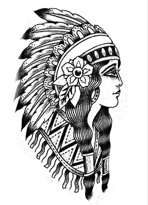 East Indian Tattoo, Traditional Indian Head Tattoo, Native Headdress Tattoo, Native Indian Tattoo Design, Traditional Tattoo Indian, Indian Head Tattoo, Indian Headdress Tattoo, Native Indian Tattoos, Indian Tattoo Design