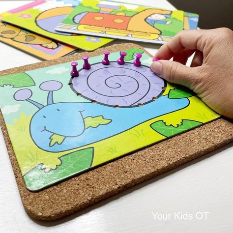 Cindy @ Your Kids OT ✏️🍪🇦🇺🐕 on Instagram: "📌 PUSH PIN week: Lacing cards We are doing lots of “push pin” (drawing pin) activities this week to work on fine motor skills. We work a pincer/tripod grasp, separation of the two sides of the hand, finger strength… providing the fingers with “heavy work” with lots of proprioceptive information to the fingers and hands. This is the last in the series and one for the preschoolers (over 4 years and with close supervision). Place a lacing card on a co Hand Separation Activities, Pin Drawing, Finger Strength, Lacing Cards, Drawing Pin, Hand Finger, Heavy Work, Physical Development, Fine Motor Activities