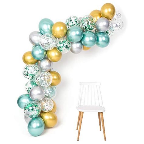 Balloon Arch Tape, Teal Balloons, Silver Garland, Mermaid Balloons, Balloons Arch, Blowing Up Balloons, Jungle Theme Parties, Jungle Baby Shower Theme, Balloon Chain