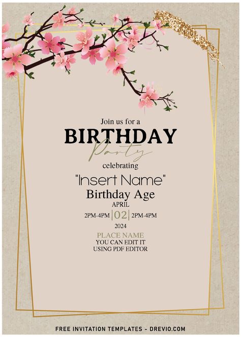 Asian Birthday Invitations, Birthday Invitation Template Free Editable, Kad Jemputan, Cherry Blossom Quince Invitations, Cherry Blossom Birthday, Cherry Blossom Birthday Invitation, Cherry Blossom Invitation Wedding, Cherry Blossom Invitation Template, Cherry Blossom Invitation