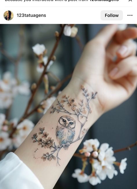 Muster Tattoos, Owl Tattoo Design, Tasteful Tattoos, Tatuaje A Color, Classy Tattoos, Owl Tattoo, Nature Tattoos, Feminine Tattoos, Ankle Tattoo