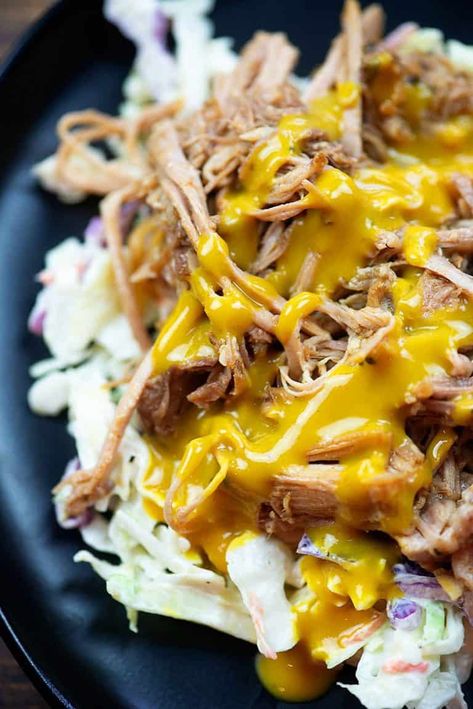 Low Carb Pulled Pork | That Low Carb Life Low Carb Pulled Pork, Low Carb Beer, Low Carb Bbq Sauce, Low Carb Life, Mustard Bbq Sauce, Pizza Chicken, Cheesy Pizza, Crockpot Pulled Pork, Pan Fried Chicken