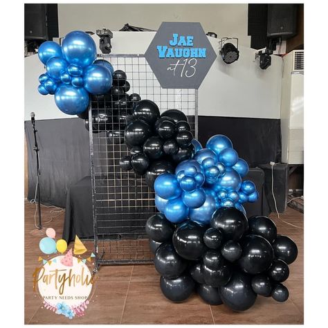 Black And Blue Balloon Garland, Backdrop Balloon Garland, Backdrop Balloon, 73rd Birthday, Organisation Ideas, Blue Game, Events Decor, Blue Backdrop, Prom Ideas