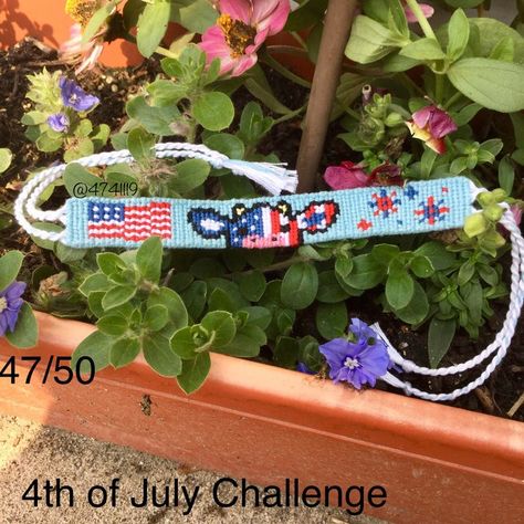 Alpha pattern #124944 variation #252927 | BraceletBook Alpha Bracelet, Color Switch, Cow Calf, Usa Patriotic, Bracelet Ideas, Alpha Pattern, Alpha Patterns, Farm Animal, Friendship Bracelet Patterns