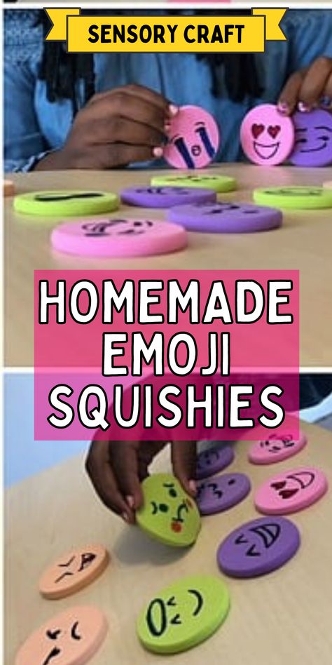 Sensory Activity For Elementary, Sensory School Age, Sensory Activities School Age, Self Care Crafts For Kids, Emoji Activities For Kids, Emotions Crafts For Kids, Mental Health Crafts For Kids, Emoji Crafts For Kids, Emotion Crafts