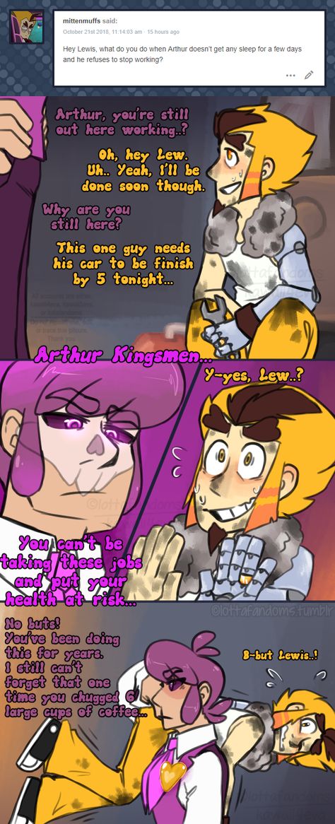 Lewis: “You’re going to get a shower, eat, then sleep. Do you understand?” Arthur: “But the car..-!” Lewis: “I’ll call Lance to finish it, now march.” Lewis And Arthur Mystery Skulls, Mystery Skulls Lewthur, Mystery Skulls Fanart, Lewthur Comic, Mystery Skulls Lewis X Arthur, Mystery Skulls Comic, Mystery Skulls, Naruto Akatsuki Funny, Character Prompts