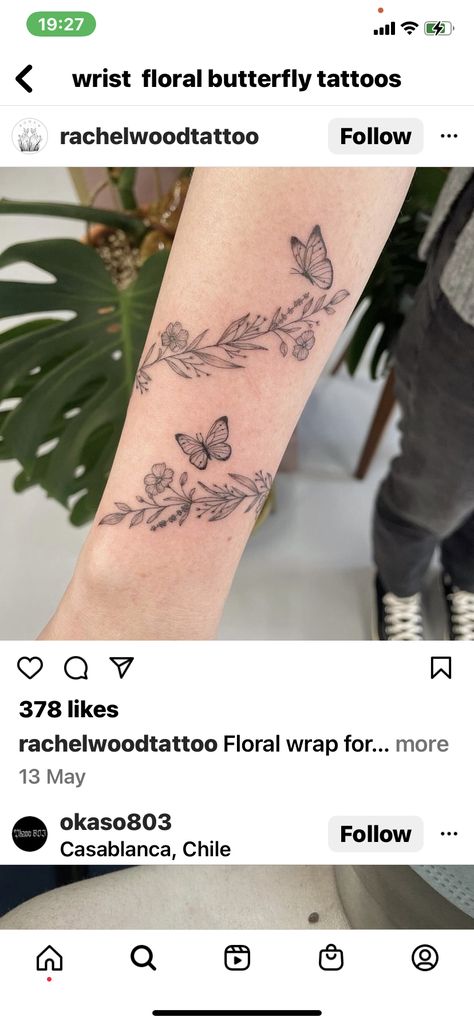 Butterfly Wrap Around Tattoo, Floral Wrap Around Tattoo, Wrap Around Tattoo, Wrap Tattoo, How To Wrap Flowers, Floral Wraps, Butterfly Garden, Butterfly Tattoo, Maple Leaf Tattoo