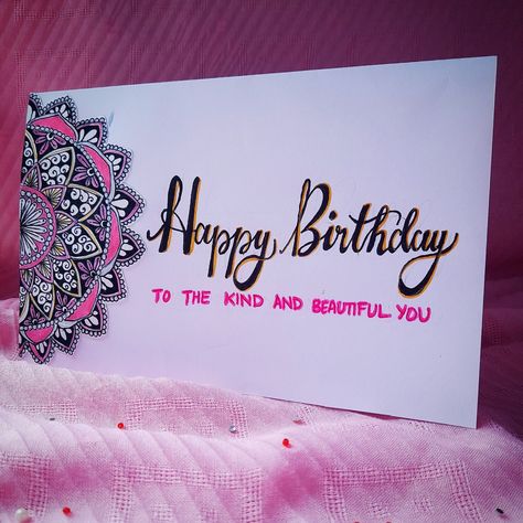 Happy Birthday, pink, mandala, wishes, diy, white, aesthetic Mandala On Envelope, Mandala Birthday Card Design, Mandala Art Greeting Card, Mandala Art Birthday Card, Mandala Birthday Cards, Happy Birthday Mandala Art, Teacher Birthday Card, Bookmark Art, Mandala Card