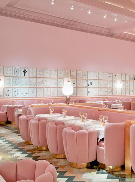 10 Millennial Pink Places To Go Just For The Instagram+#refinery29 Pastel Furniture, Pink Cafe, News Cafe, Pink Themes, Hula Hoop, Commercial Interior Design, Elegant Interiors, Everything Pink, Cafe Interior