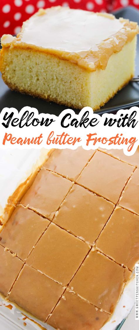 Vanilla Cake Peanut Butter Frosting, Yellow Cake With Peanut Butter Frosting, Cooked Peanut Butter Frosting, Cooked Peanut Butter Icing, Vanilla Cake With Peanut Butter Frosting, Peanut Butter Cake Recipe With Box Cake, Frosting For Yellow Cake, Peanut Butter Cake From Box Cake, Homemade Yellow Cake