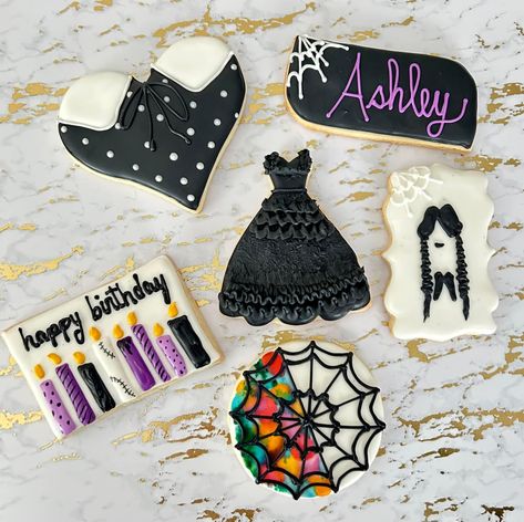 Wednesday Addams Decorated Cookies, Wednesday Addams, Decorated Cookies, Cookie Decorating, Party Ideas