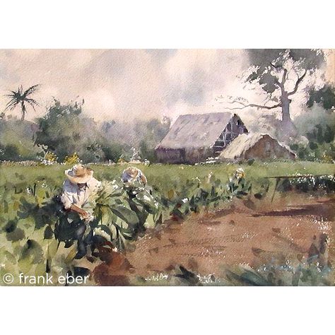 Frank Eber  The Tobacco Pickers (2016) Landscapes Sketches, Watercolor Nature, Landscape Sketch, Sketch Painting, Water Colour, Watercolor Artist, Brush Pen, Watercolor Landscape, Painting & Drawing