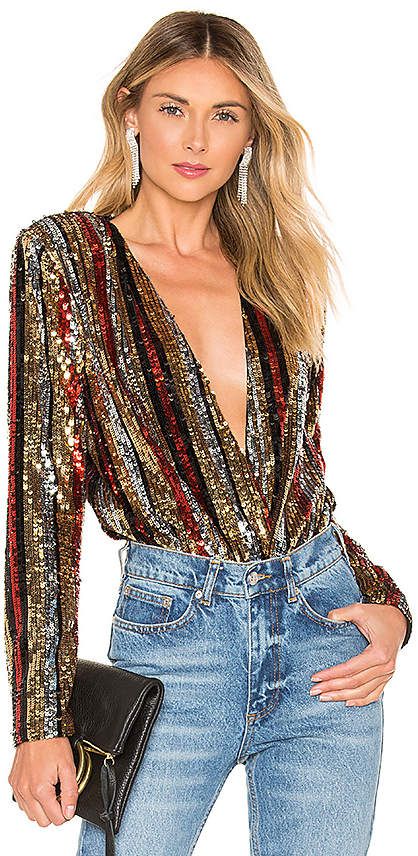 New Years Eve Outfits Classy, New Years Eve Outfits Cold, Casual New Years Eve Outfits, New Years Eve Outfits Parties, Outfits New Year, 80s Disco, Gold Dresses, Rebecca James, Sequin Bodysuit