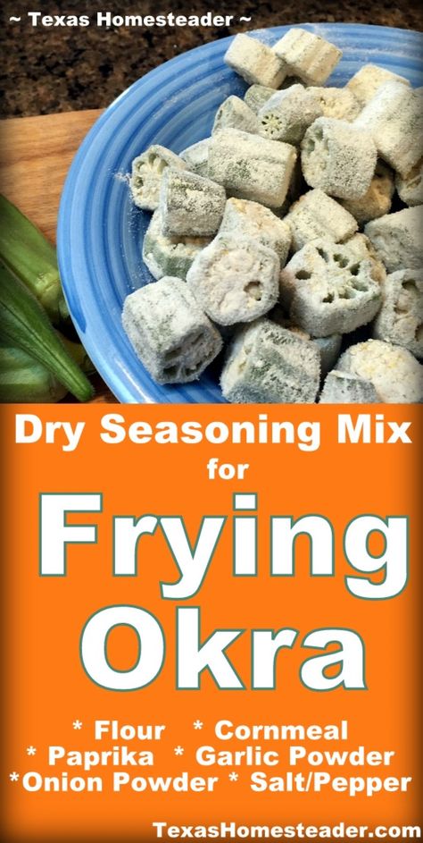 Simple Dry Seasoning Mix To Coat Okra To Fry. ~ Texas Homesteader ~ Homestead Hacks, Homesteading Inspiration, Fresh Okra, Okra Plant, Okra Fries, Texas Garden, Fried Okra, Homestead Ideas, Country Recipes