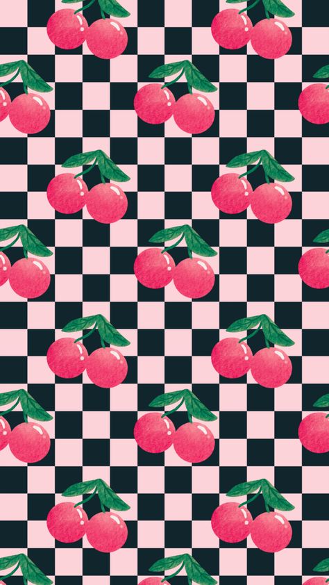 #cherry #checkered #aesthetictumblr #aestheticwallpaper #design Cherry Pictures Aesthetic, Checkered Print Wallpaper, Fun Backgrounds Aesthetic, Checkered Wallpaper Iphone, Checkered Background Aesthetic, Checkered Iphone Wallpaper, Checkered Pattern Aesthetic, Cherry Iphone Wallpaper, Cherry Background Aesthetic