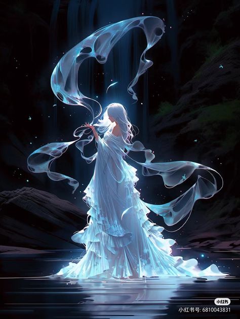 Water Dress Drawing, Water Princess, Water Art, Goddess Art, Fantasy Aesthetic, Digital Art Anime, Dreamy Art, Beautiful Drawings, Anime Scenery