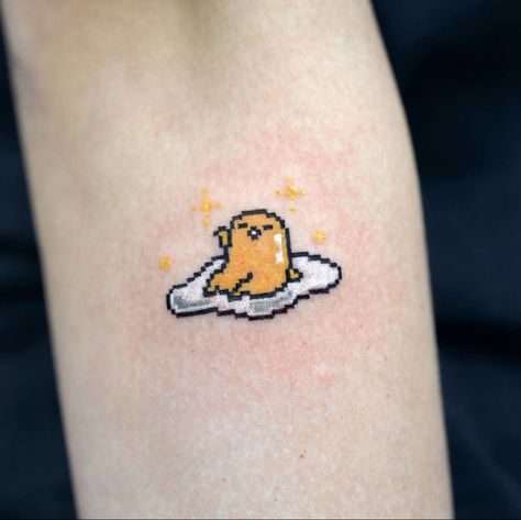 Small tattoo of a pixelated Gudetama Gudetama Tattoo, Pixel Tattoo, Cute Little Tattoos, Seoul South Korea, Little Tattoos, Tattoo Art, Seoul, South Korea, Tatting