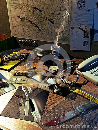 Evidence Table, Desk Illustration, Policeman, City Map, Detective, A Table, Stock Illustration, Desk, Map