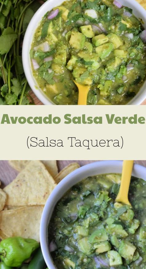 Avocado Green Salsa, Salsa Verde With Avocado, Green Salsa Recipe Tomatillos Avocado, Green Salsa With Avocado, Taco Bell Avocado Verde Salsa, Green Avocado Salsa, Avocado Salsa Verde Recipe, Avocado Salsa Verde, Avocado Tomatillo Salsa