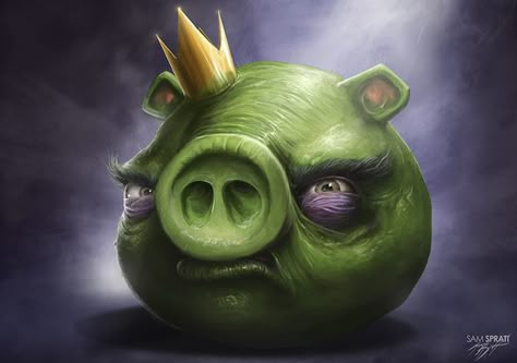 Angry Birds Artists Series Illustrations by  Sam Spratt Realistic Angry Birds, Angry Brids, Angry Birds Pigs, Pig King, Bird Meme, Laugh Meme, Stickers Whatsapp, Bird Artists, Pig Illustration