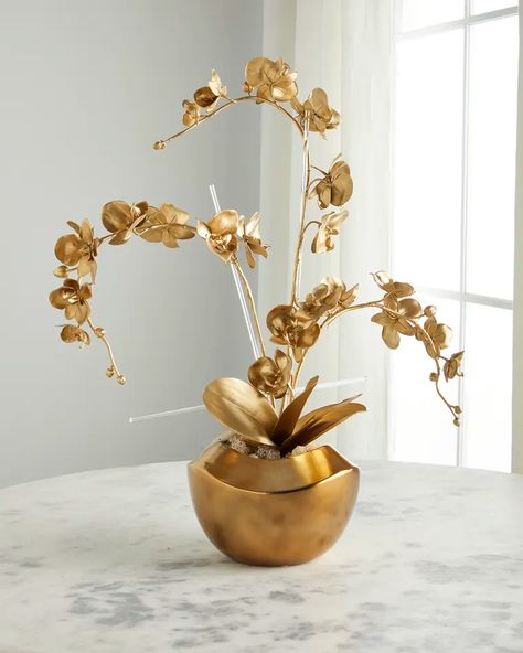 Unique Utensils, Orchid Flower Arrangements, John Richard Collection, Gold Orchid, Acrylic Rod, Reindeer Moss, Orchid Plant, Library Room, Faux Floral Arrangement