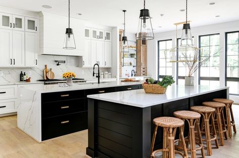 West Coast Modern, Double Island, Double Island Kitchen, Modern Farmhouse Interior Design, Double Islands, Modern Contemporary Kitchen, Farmhouse Interior Design, Kitchen Island Decor, Rustic Modern Kitchen