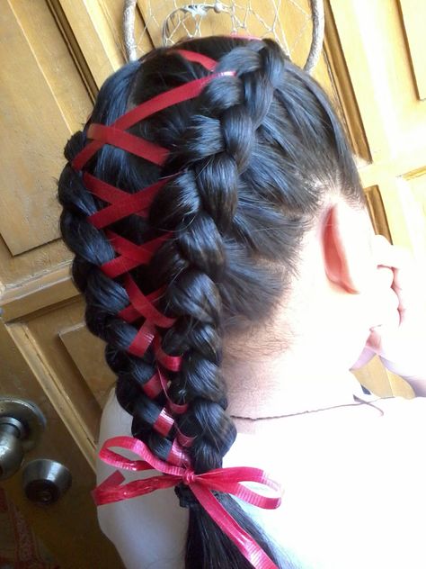 braided hair with ribbon | ... hair into two. Then you make either a dutch or french braid on each Braids With Ribbon, Softball Hair Braids, French Braid Ponytail, Gymnastics Hair, Softball Hairstyles, Ribbon Braids, Pretty Braids, French Braid Hairstyles, Ribbon Hairstyle