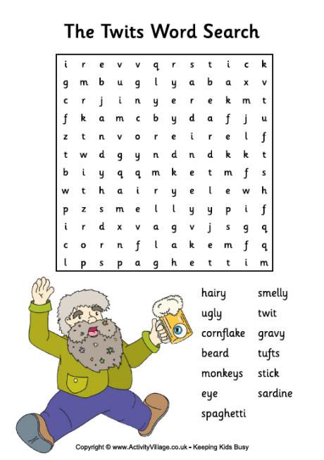 The Twits word search Roald Dahl Biography, Mrs Twit, Roald Dahl The Twits, Roald Dahl Activities, Georges Marvellous Medicine, Roald Dahl Day, The Bfg, Giraffe Party, The Twits