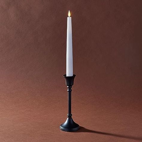 LampLust Black Taper Candle Holder - 7 Inch Tall Candle Holder for Candle Sticks, Matte Black Metal, Fits Standard Taper Candlesticks, Modern Farmhouse & Vintage Black Home Decor Black Candle Stick Holders, Tall Candle Holder, Metal Candle Stand, Metal Fits, Black Taper Candles, Indoor Lanterns, Holiday Mantle Decor, Fake Candles, Black Home Decor