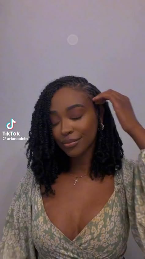 Twist Bob Hairstyles For Black Women, Cornrow Island Twist, Dinner Grown Style For Ladies, Short Passion Twist Styles, Twist Braids Short Hairstyles, Styling Short Passion Twist, Spring Twists Styles, How To Style Short Spring Twist, How To Style Short Micro Twists