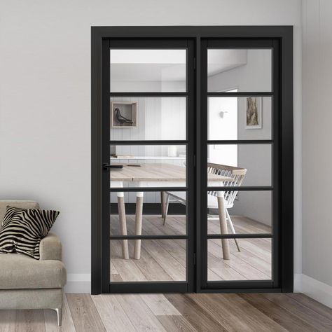 Ways To Divide A Room, Urban Rooms, Industrial Style Decor, Room Divider Doors, Doors Interior Modern, Black Door, Black Room, Room Dividers, Black Doors