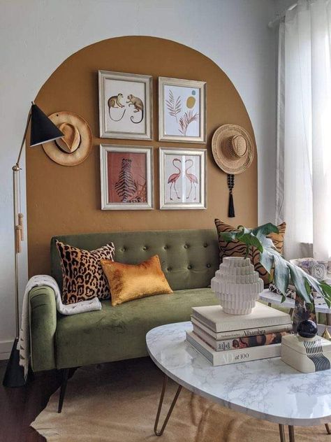 Lounge Inspiration, 1st House, Stile Boho Chic, Green Furniture, Casa Vintage, Wall Designs, House Things, Small Flat, Green Rooms