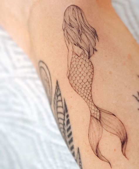 Blonde Mermaid Tattoo, Tattoo Ideas Female Mermaid, Mermaid Finger Tattoo, Abstract Mermaid Tattoo, Mermaid Tattoo Outline, Mermaid Tattoo Designs Sketches, Mermaid Line Tattoo, Tiny Mermaid Tattoo, Mermaid Line Art