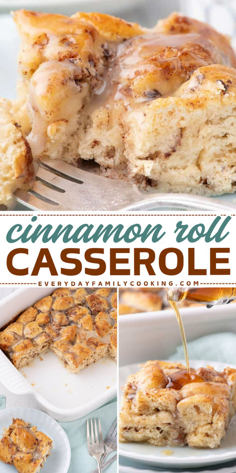 Make breakfast your favorite meal with this delightfully simple and delicious Cinnamon Roll Casserole. The blend of spices and soft texture of the cinnamon roll makes it so flavorful. This will be your go-to breakfast when feeding a large crowd. Cinnamon Biscuit Casserole, Cinnamon Roll Breakfast Recipes, Easy Crowd Breakfast, Cinnamon Roll Breakfast Cake, Large Family Recipes Dinners, Recipes Using Can Cinnamon Rolls, Cinnamon Rolls With Marshmallows, Cinnamon Roll Casserole With Heavy Cream, Cinnamon Roll Casserole Pillsbury