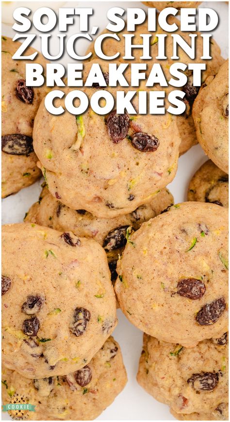 Zucchini Bread Breakfast Cookies, Zucchini Bread Cookies, Zucchini Breakfast Cookies, Zucchini Cookie Recipes, Vanilla Meringue Cookies, Zucchini Breakfast, Spiced Zucchini, Zucchini Cookies, Strawberry Shortcake Cookies