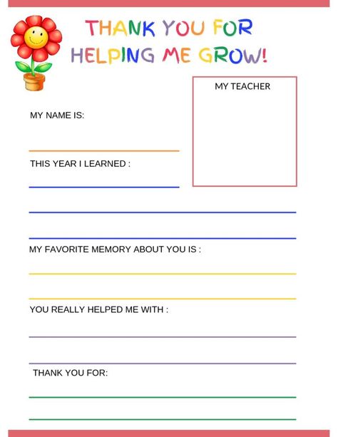 Download this free pdf - Thank You Letter To Teacher from Student - Free Printable Template. Perfect to use for teacher appreciation or an end of the year teacher gift. You can have your child personalize this free printable thank you note for teacher appreciation and pair it with a gift. #teacherthankyou #freeprintable #thankyounote #teacherappreciation Note For Teacher, Free Printable Letter Templates, Teacher Thank You Notes, Printable Thank You Notes, Printable Letter Templates, Card For Teacher, Printable Note Cards, Thank You Note Template, Note Card Template