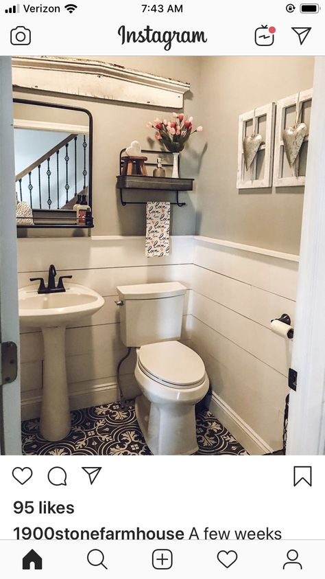 Shiplap Half Wall, White Pedestal Sink, Bathroom Mirror With Storage, Bathroom Pedestal Sink, Black Bathroom Mirror, Mirror With Storage, Luxurious Bathtubs, Bathroom Mirror Storage, White Pedestal