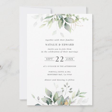 Watercolor foliage botanical greenery wedding Watercolor Foliage, Foliage Wedding, Muted Green, Greenery Wedding Invitations, Geometric Wedding, Diy Stationery, Complimentary Colors, Wedding Crafts, Green Foliage