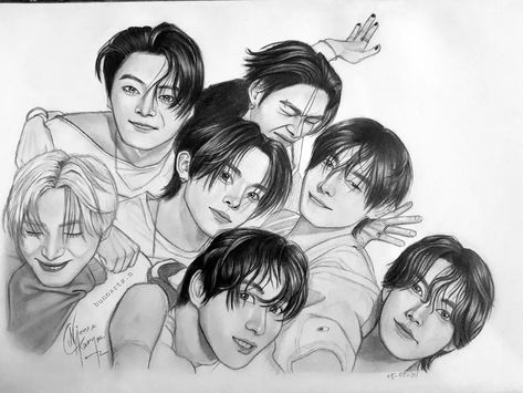 Give me your hands just a little bit more ♡ This is the first time I have actually drawn a group photo with seven people like this on a big sketchbook, and the first one turns out to be my fav boys 🥹🫶🏻 . . . #Drawings #Enhypen #enhypenfanart #bunnarts.n #Engene #highway1009 #shoutout #EnhypenEngene #YangJungwon #Leeheeseung #Jay #Jake #Kimsunoo #EnhypenNiki #ParkSunghoon #Kpopfanarts #Romanceuntold #pencilDrawings #tranditionalartist #엔하이픈 #양정원 #이희승 #심재윤 #박성훈 #박종성 #김선우 #니키 #엔진 Enhypen Group Photo Drawing, Jay Enhypen Drawing, Enhypen Drawing, Big Sketchbook, Kawaii Cat Drawing, Shading Drawing, Hand Lettering Drawing, Cute Sketches, Boy Drawing