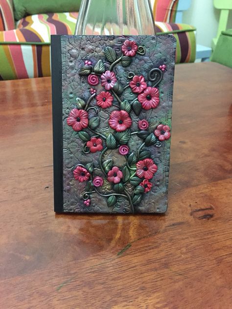 Polymer Clay Book Cover Tutorial, Polymer Clay Journal Covers, Polymer Clay Book Cover, Clay Book Cover, Polymer Journal, Clay Book, Polymer Clay Books, Diy Notebook Cover, Chinese Crafts