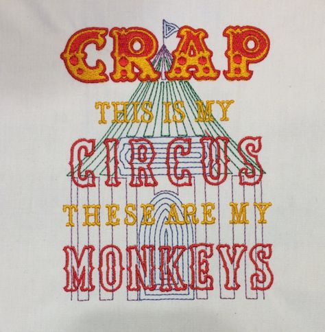 Not My Circus, String Theory, Stitch Ideas, Cross Stitch Samplers, Machine Embroidery Patterns, Mug Rugs, Fabric Art, Monkeys, Paper Design