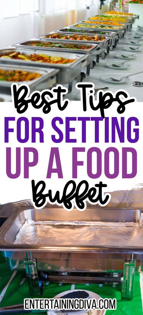 How To Set Up A Buffet | Party Planning Tips Party Food Presentation Ideas Buffet, Setting A Buffet Table For A Party, Utensil Set Up Party Ideas, Buffet Table Accessories, Decorative Buffet Table Ideas, Brunch Buffet Set Up Ideas, How To Display Silverware At A Party, Wedding Lasagna Buffet, How To Arrange Food On Table For Party