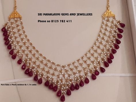 Necklace Designs Gold, Ruby Necklace Designs, Ruby Jewelry Necklaces, Simple Necklaces, Ruby Jewellery, Gold Layered Necklace, Pure Gold Jewellery, Pearl Jewelry Design, Gold Jewelry Simple Necklace